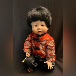 Edwin Knowles Porcelain China Chen Porcelain Collctible Doll Dragon Silk Fabric